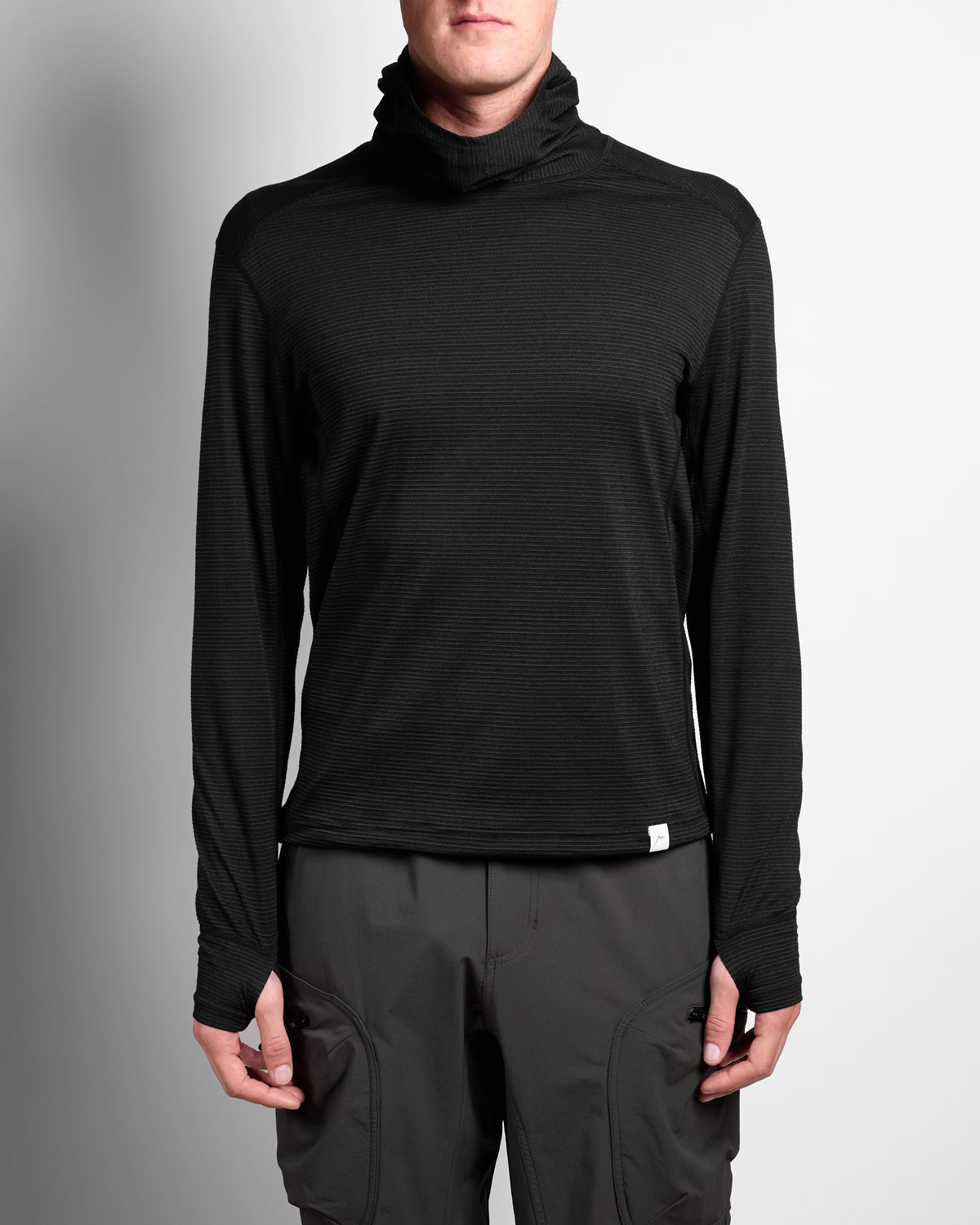 Wool Stripe Hoody in Black