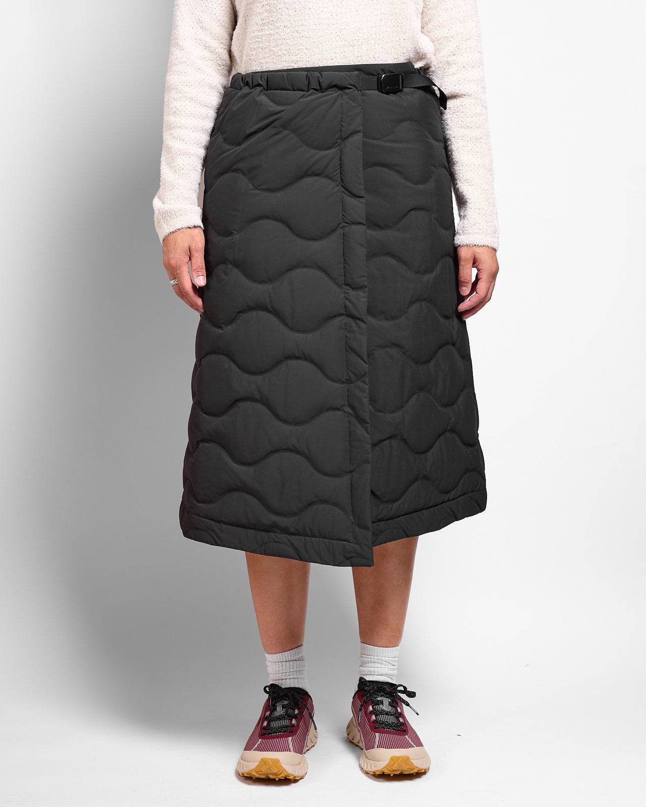 Seamless Quilted Down Wrap Skirt in Black