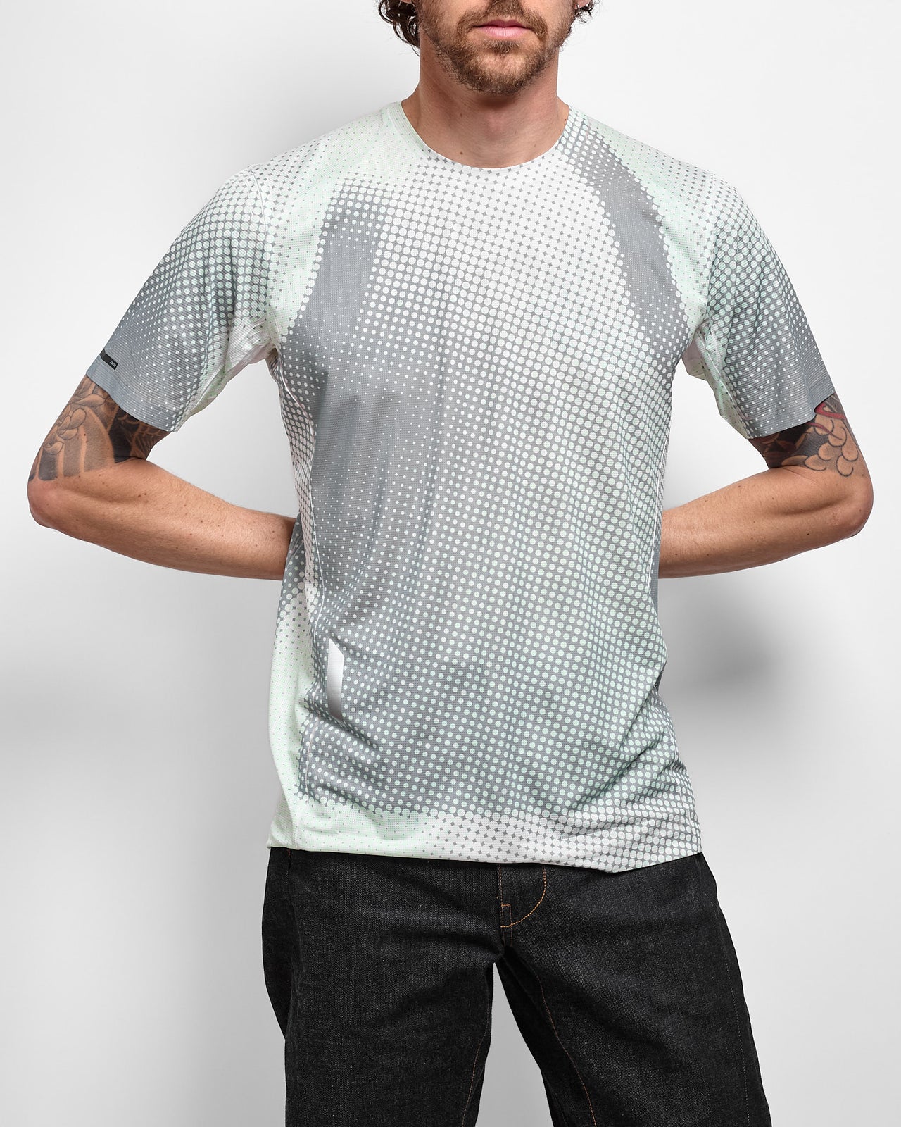 Printed Tech T in Grey/Sage Dots