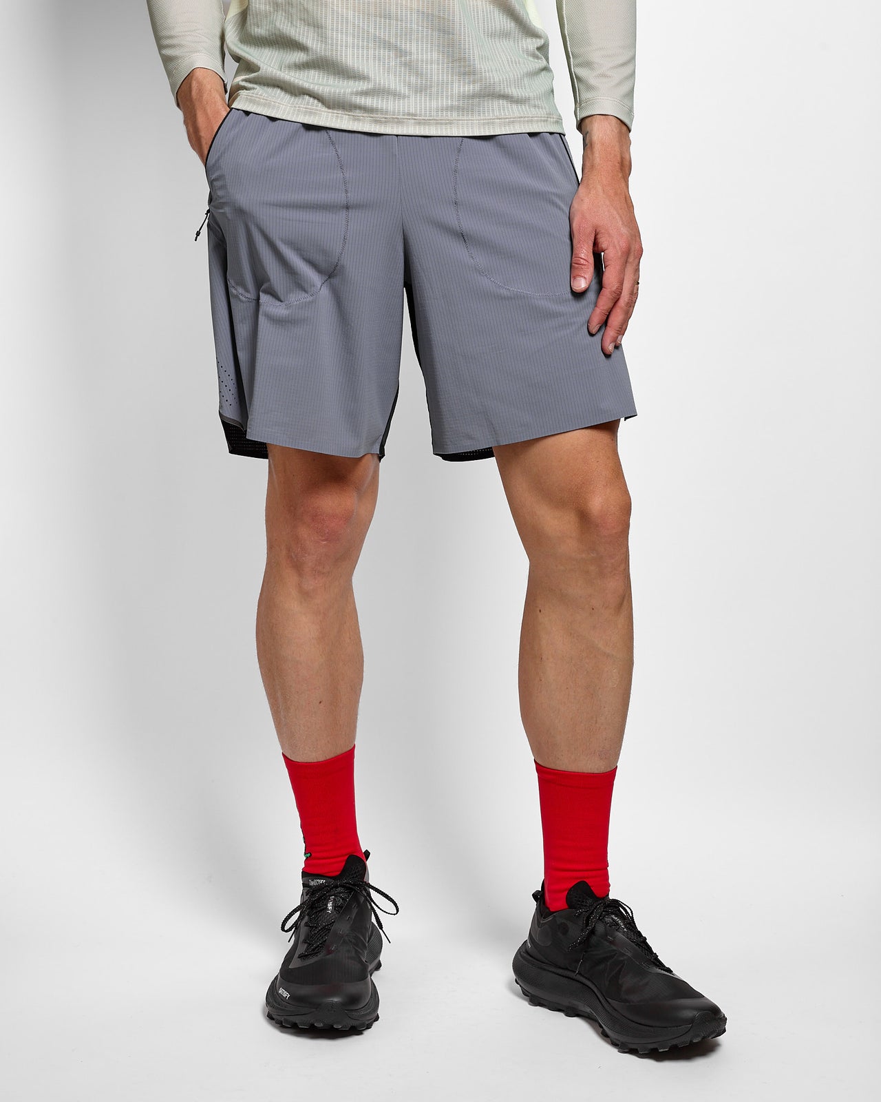 Long Summer Shorts in Blue Grey/Black