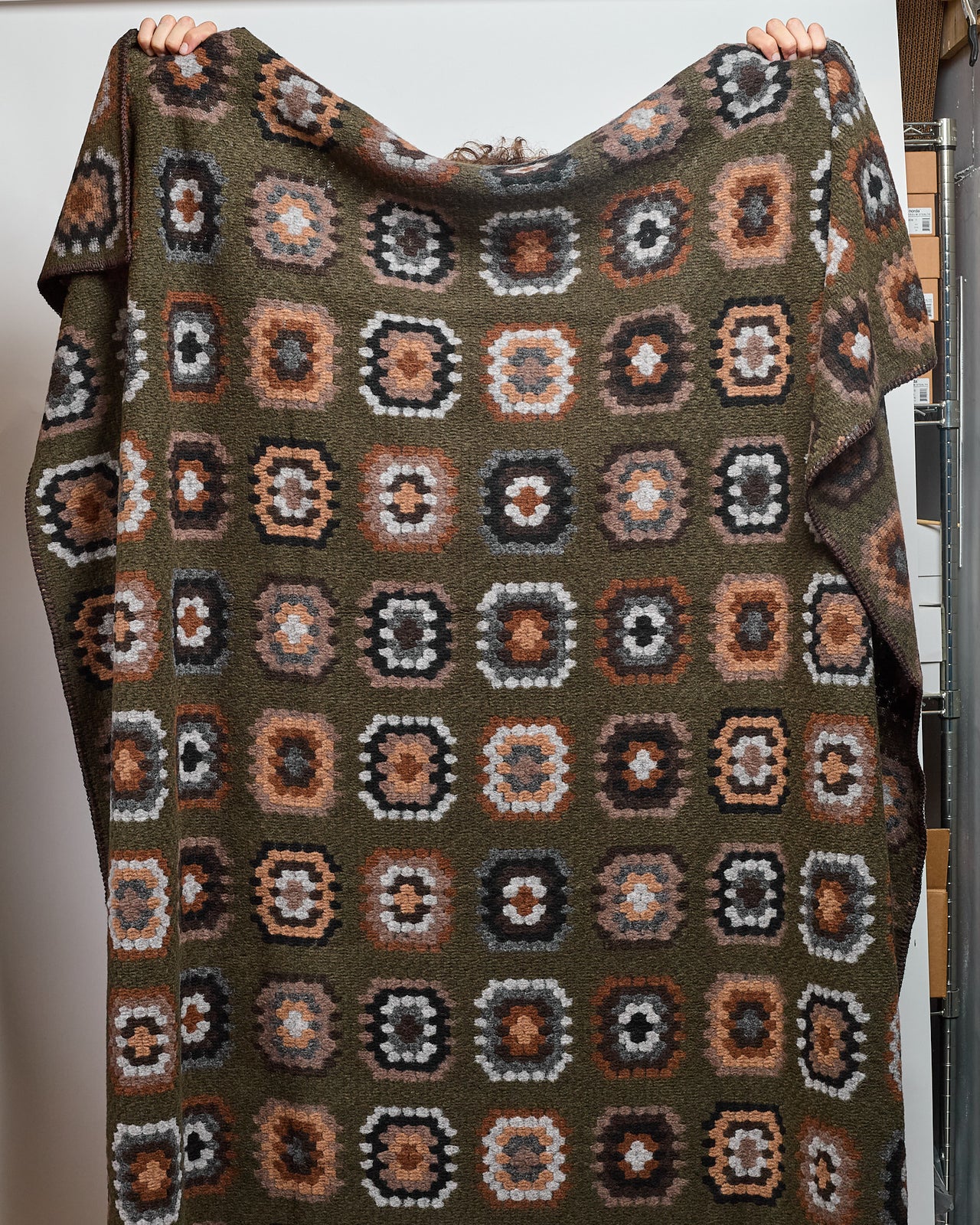 Wool Jacquard Blanket in Olive