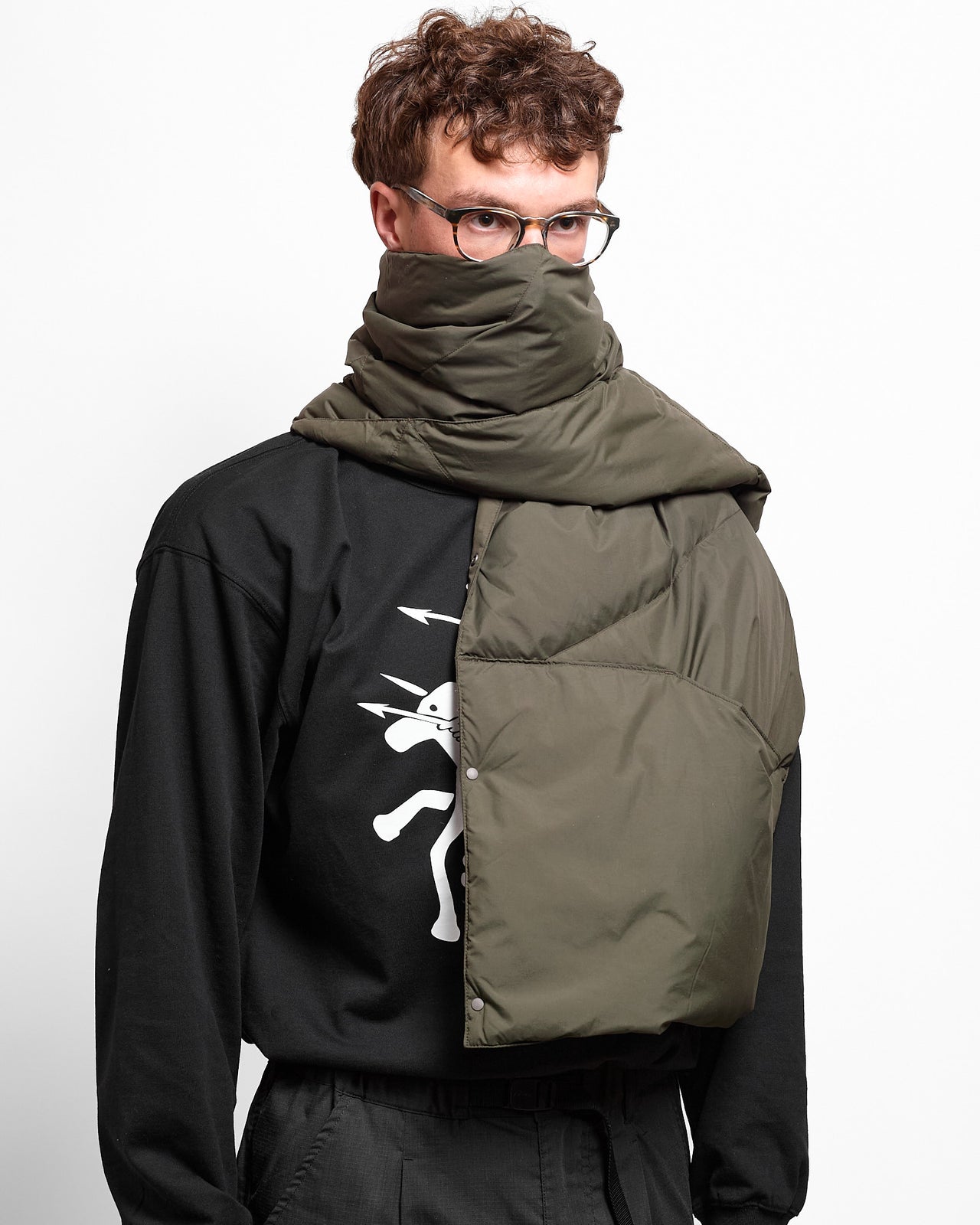 Down Poncho Muffler in Khaki