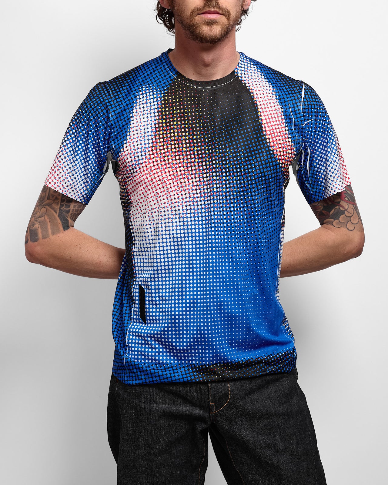 Printed Tech T in Blue/Black Dots