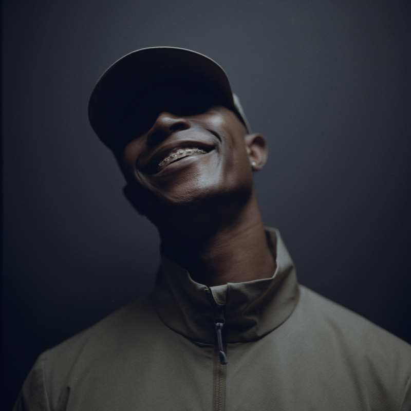 A man with braces smiling in Houdini Go Jacket and Daybreak Hat