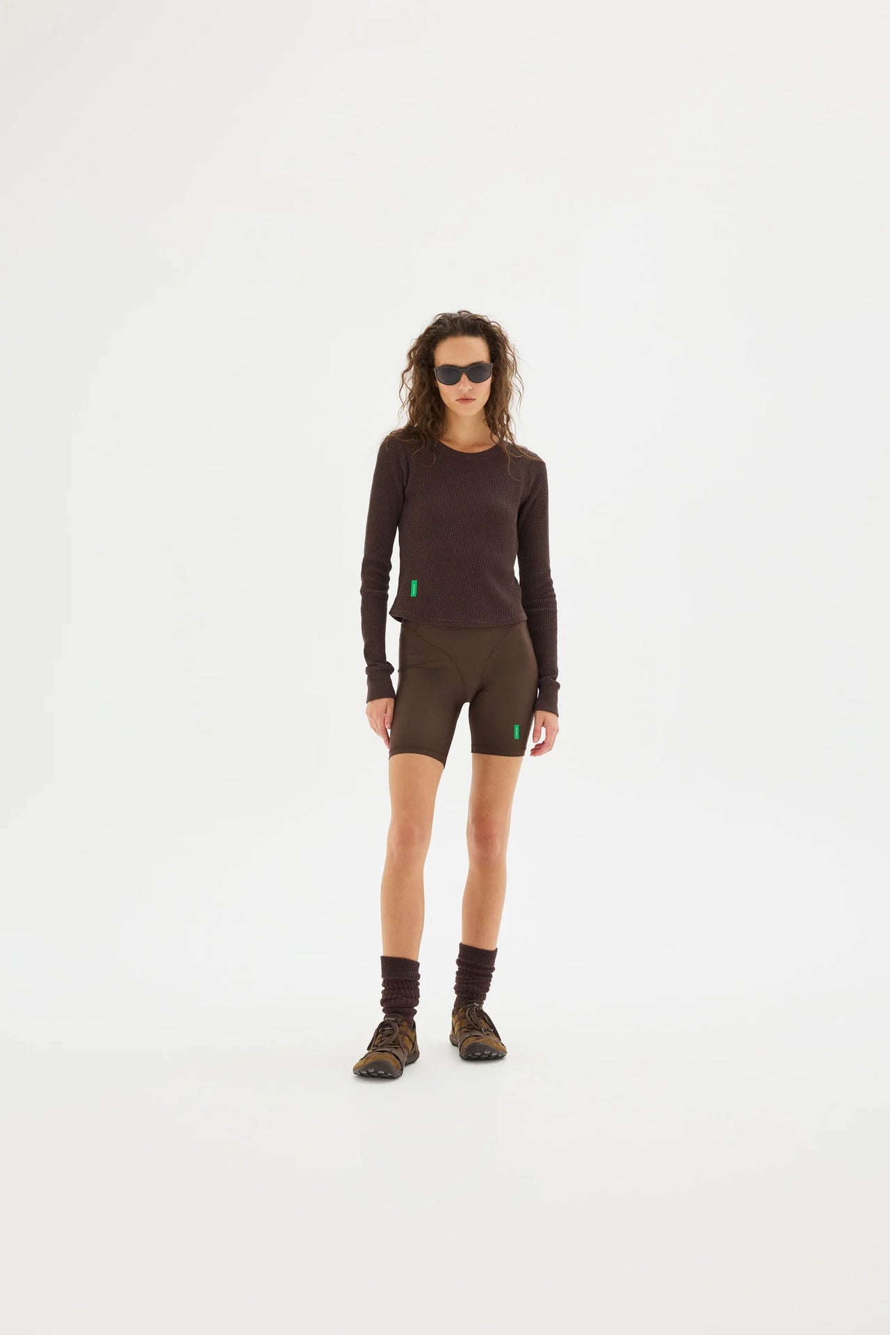 Fitted Long Sleeve Waffle T-Shirt in Umber