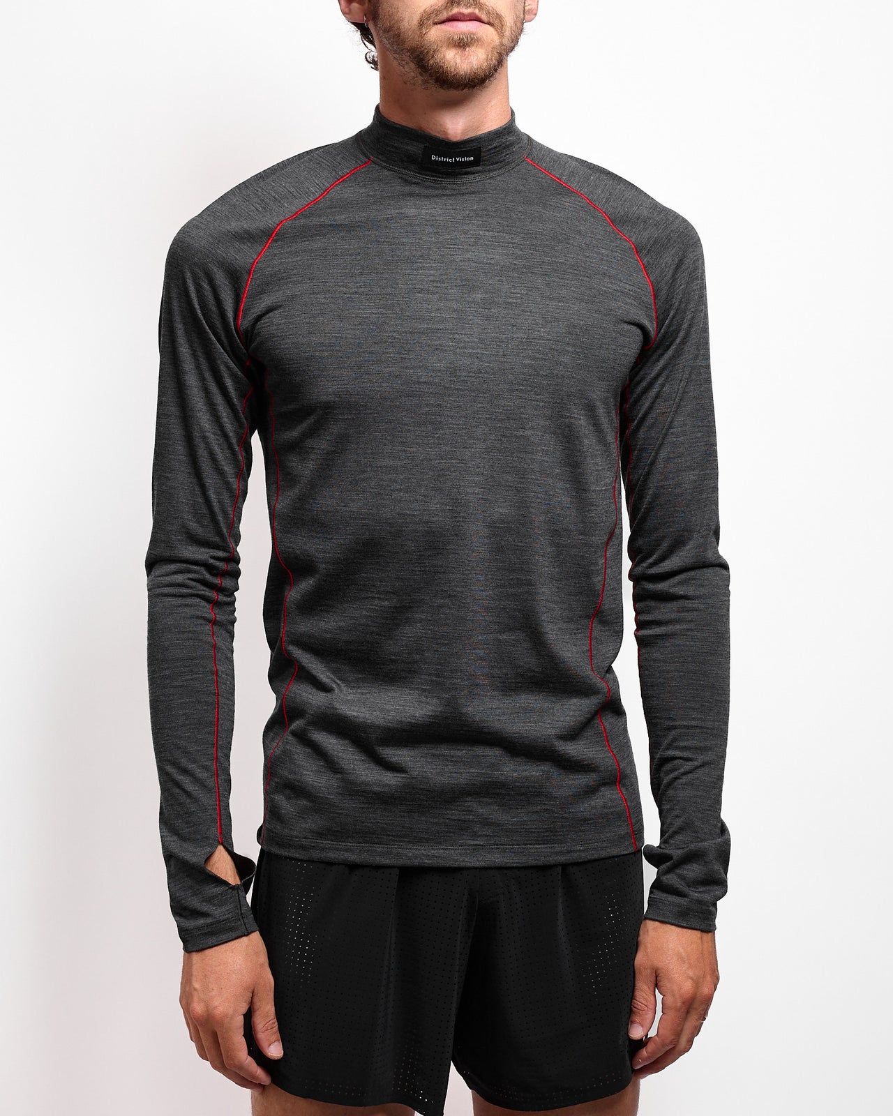 Merino Long Sleeve Mock Tee in Dark Melange