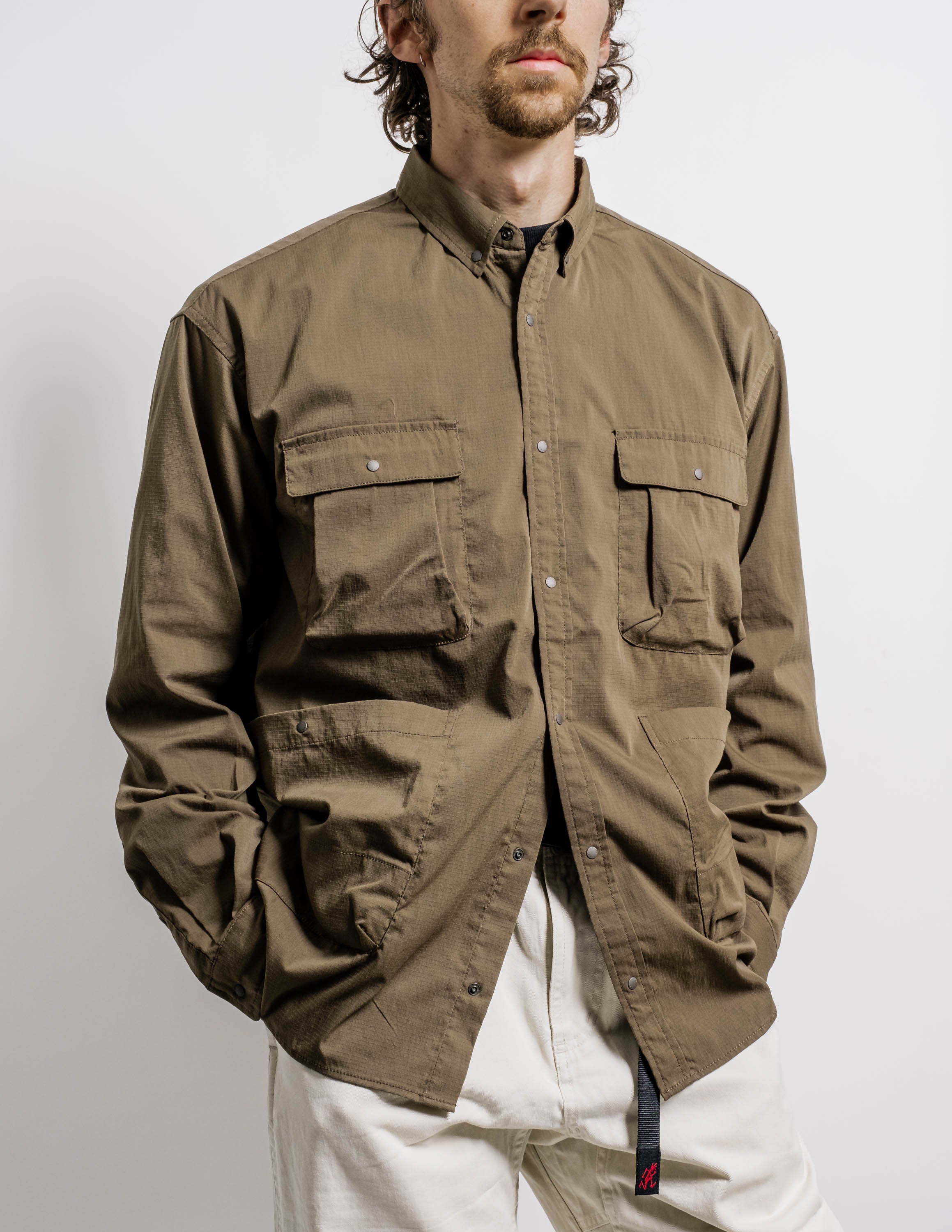 Takibi Ripstop Camp Shirt in Khaki Green ~ Windthrow