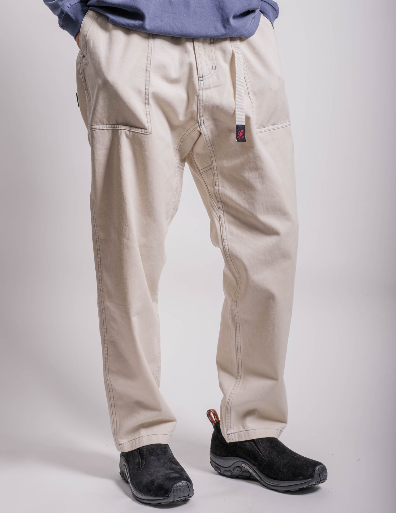 Contrast Stitch Loose Tapered Ridge Pant in Greige