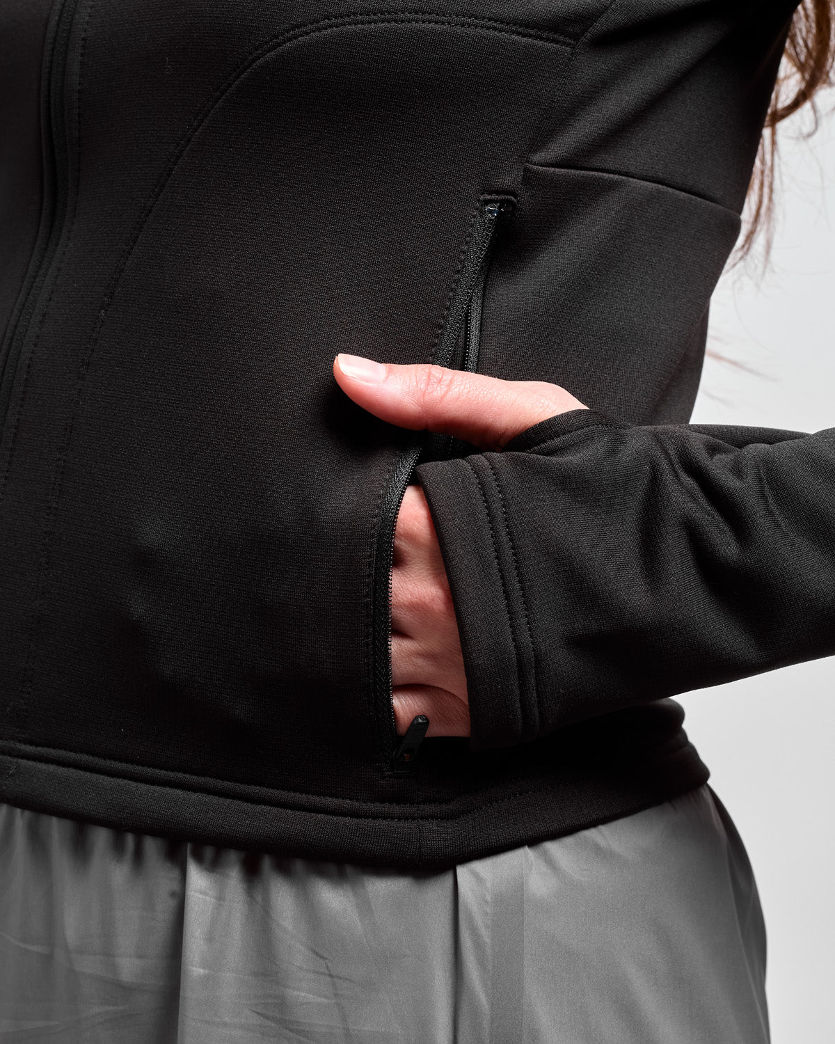 Full Zip Grid Fleece in Black