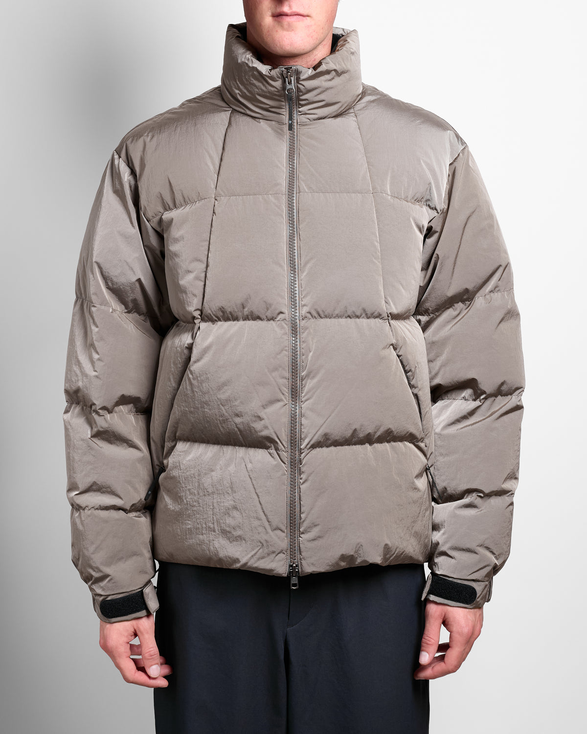 Dope Dyed Ripple Nylon Down Jacket in Woody Beige