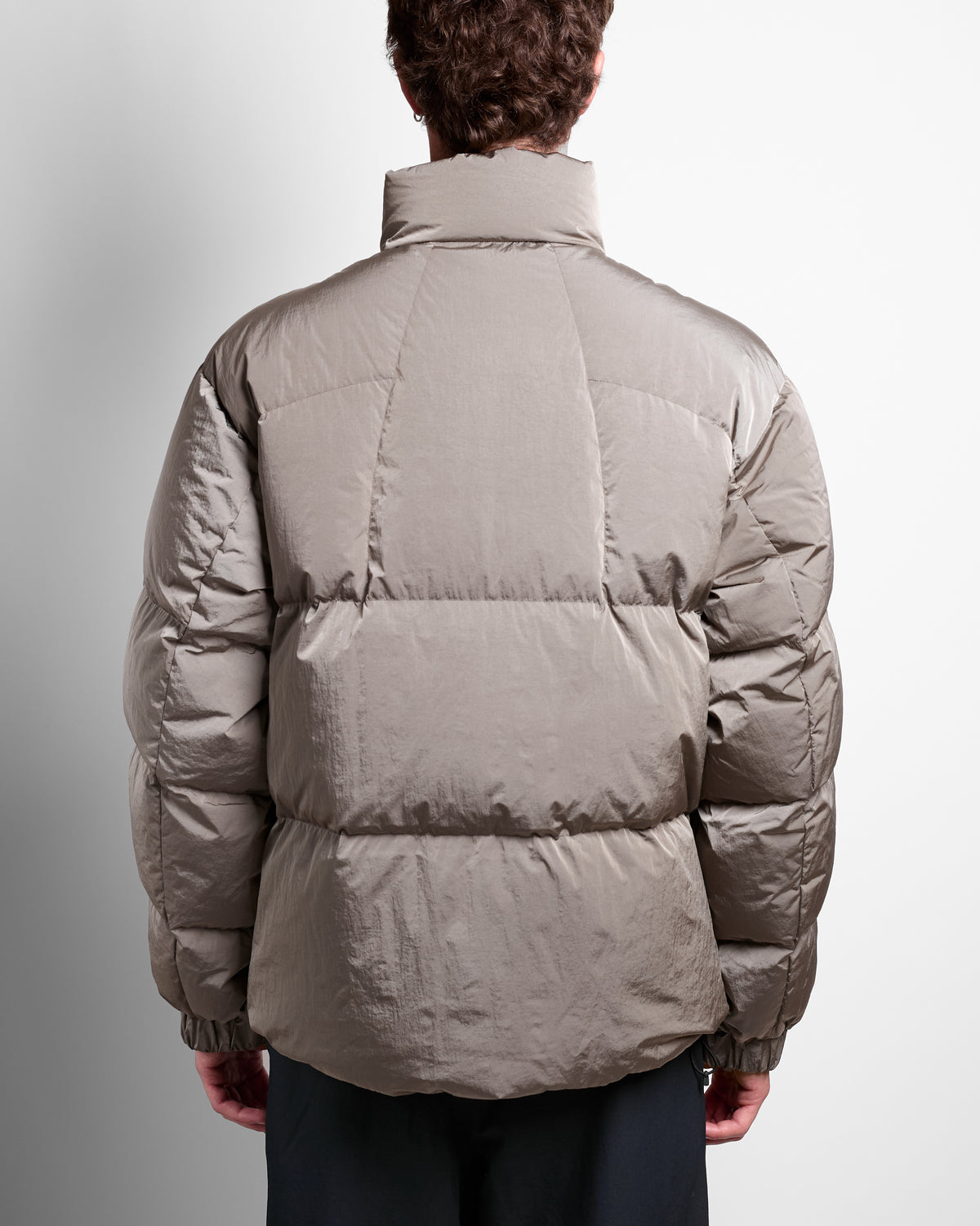 Dope Dyed Ripple Nylon Down Jacket in Woody Beige