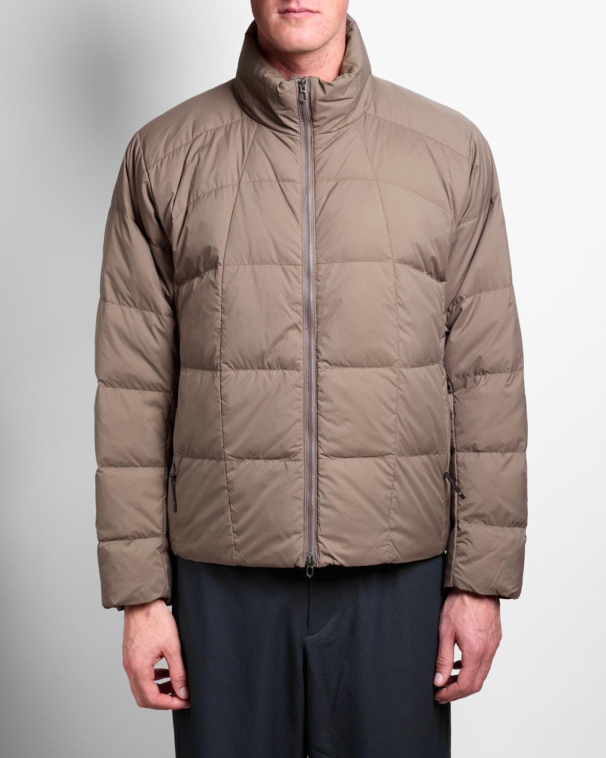 Gridded Down Jacket in Morel