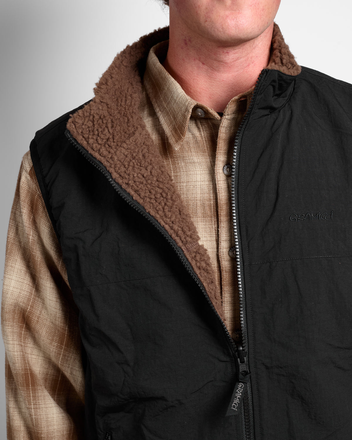 Reversible Sherpa Vest in Dark Brown/Black