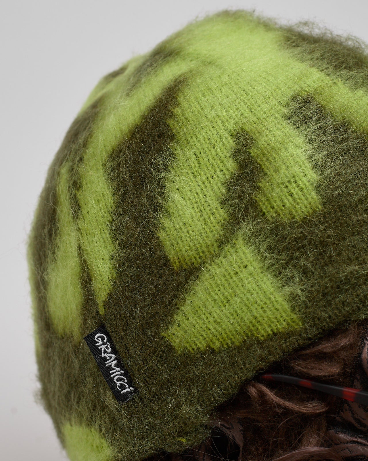 Mohair Runningman Beanie in Chartreuse