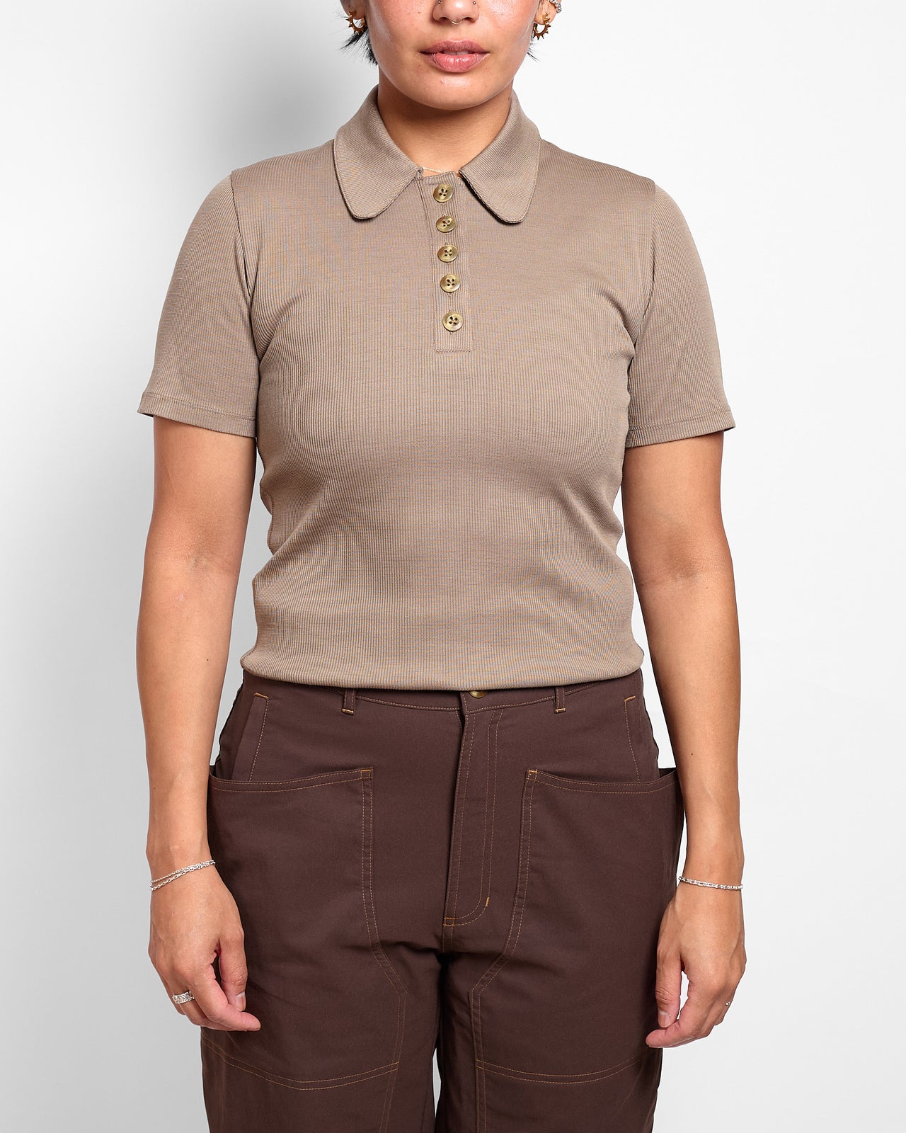 Merino Ribbed Polo 01 in Morel