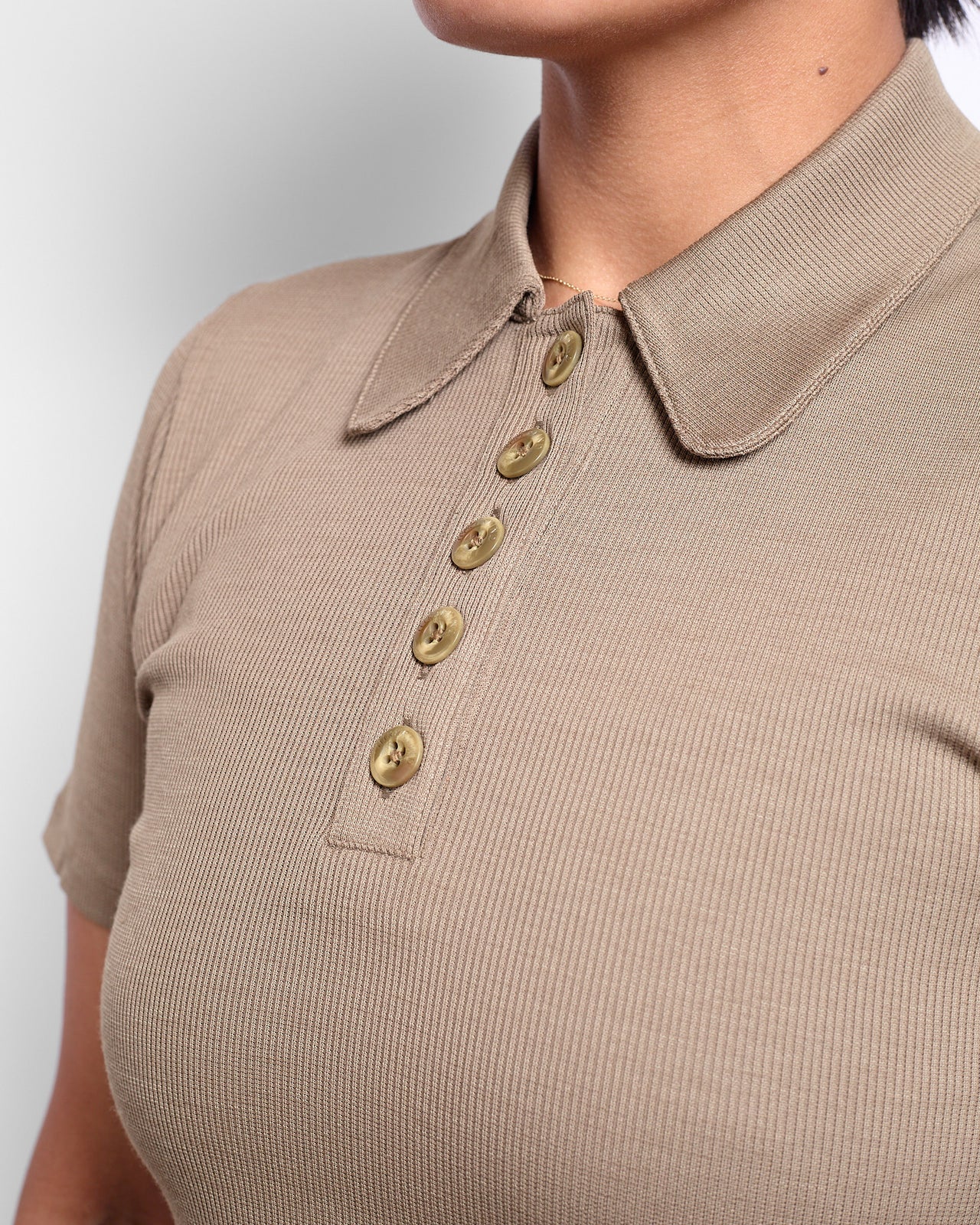 Merino Ribbed Polo 01 in Morel