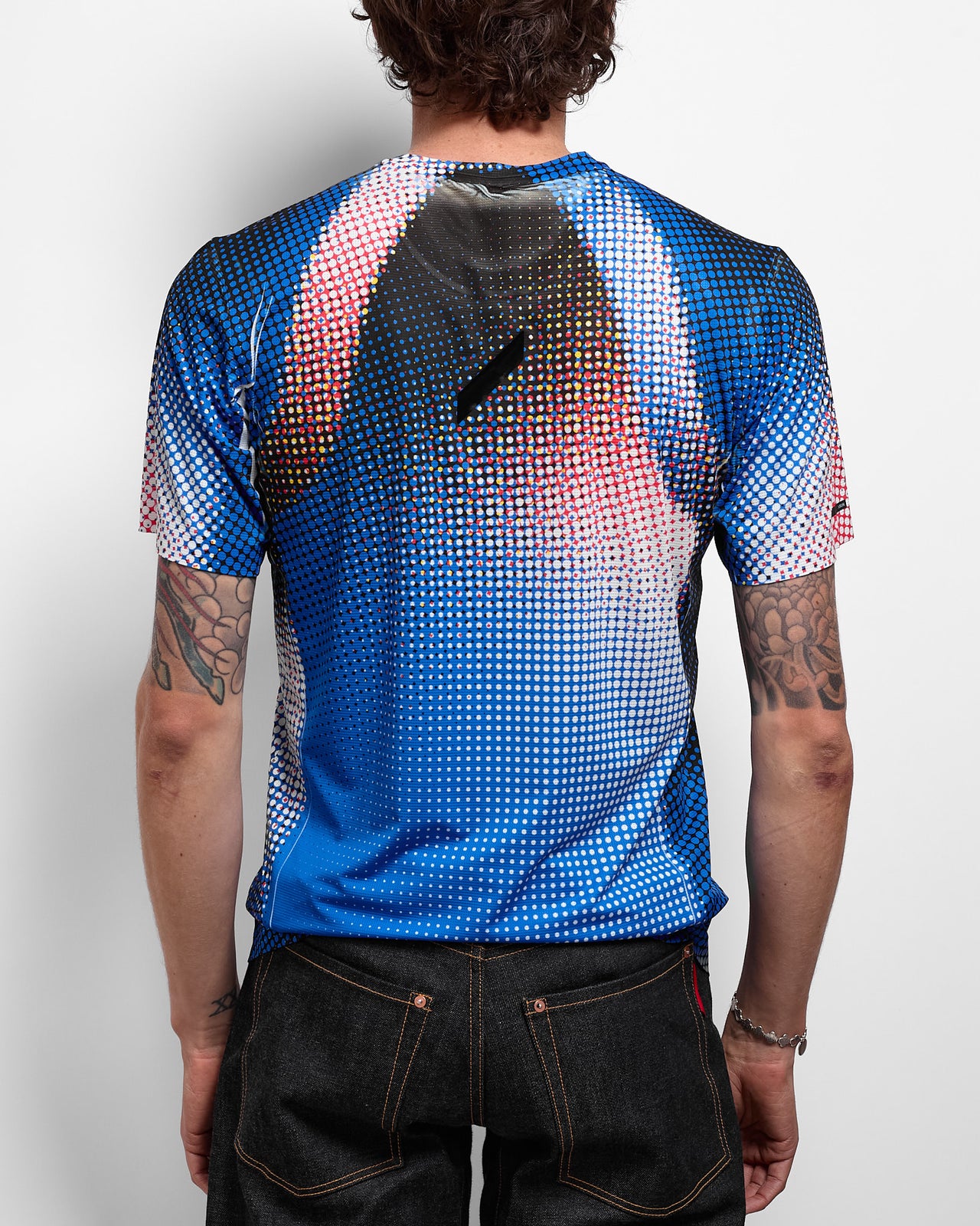 Printed Tech T in Blue/Black Dots