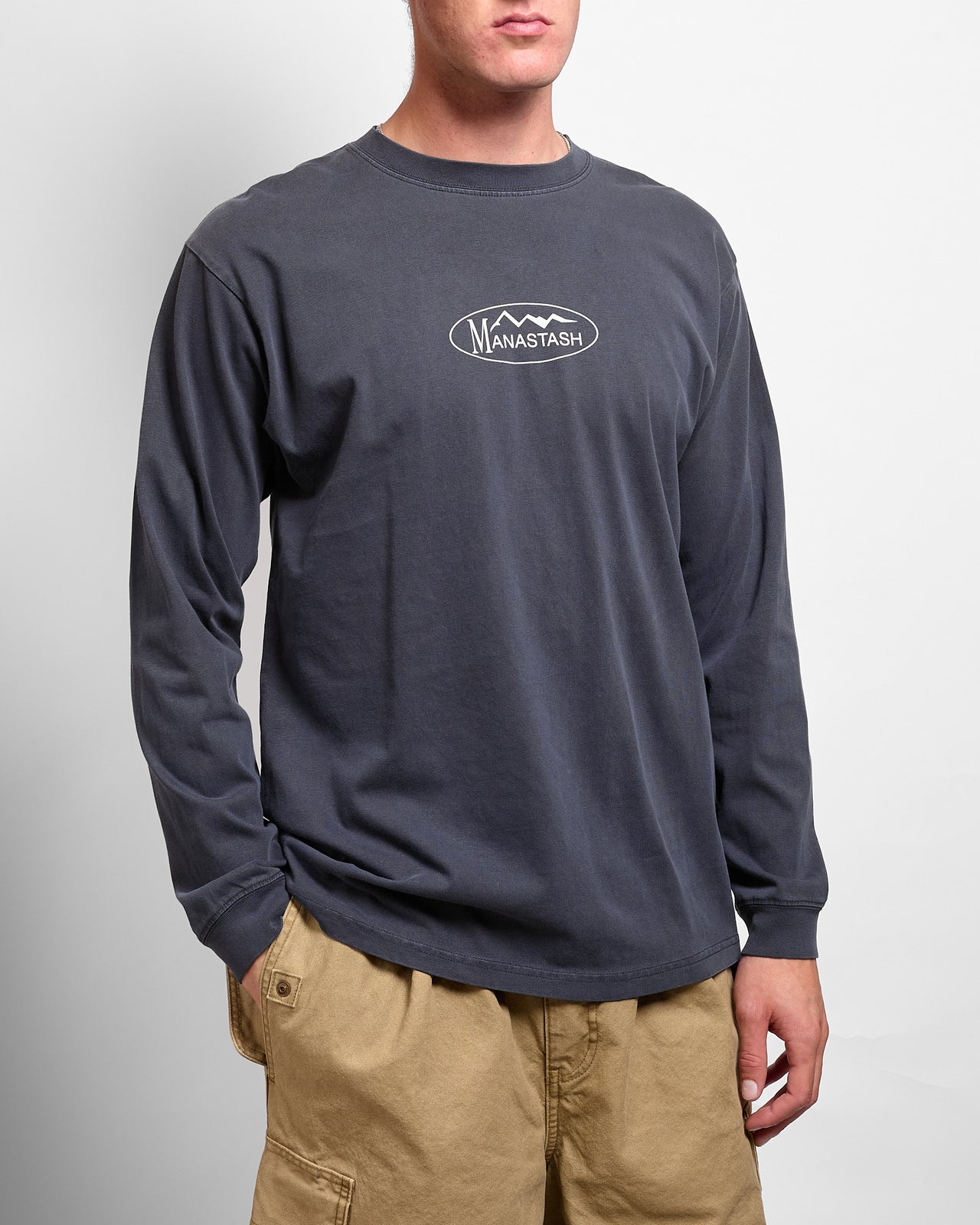 Pumice Metallic Logo L/S Tee in Navy