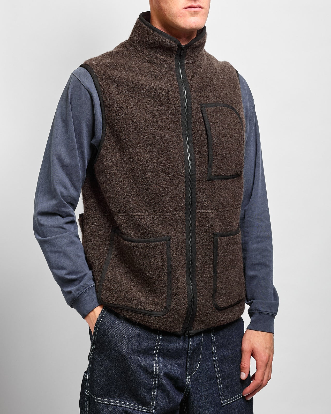 Recycled Wool Boa Vest in Dark Brown