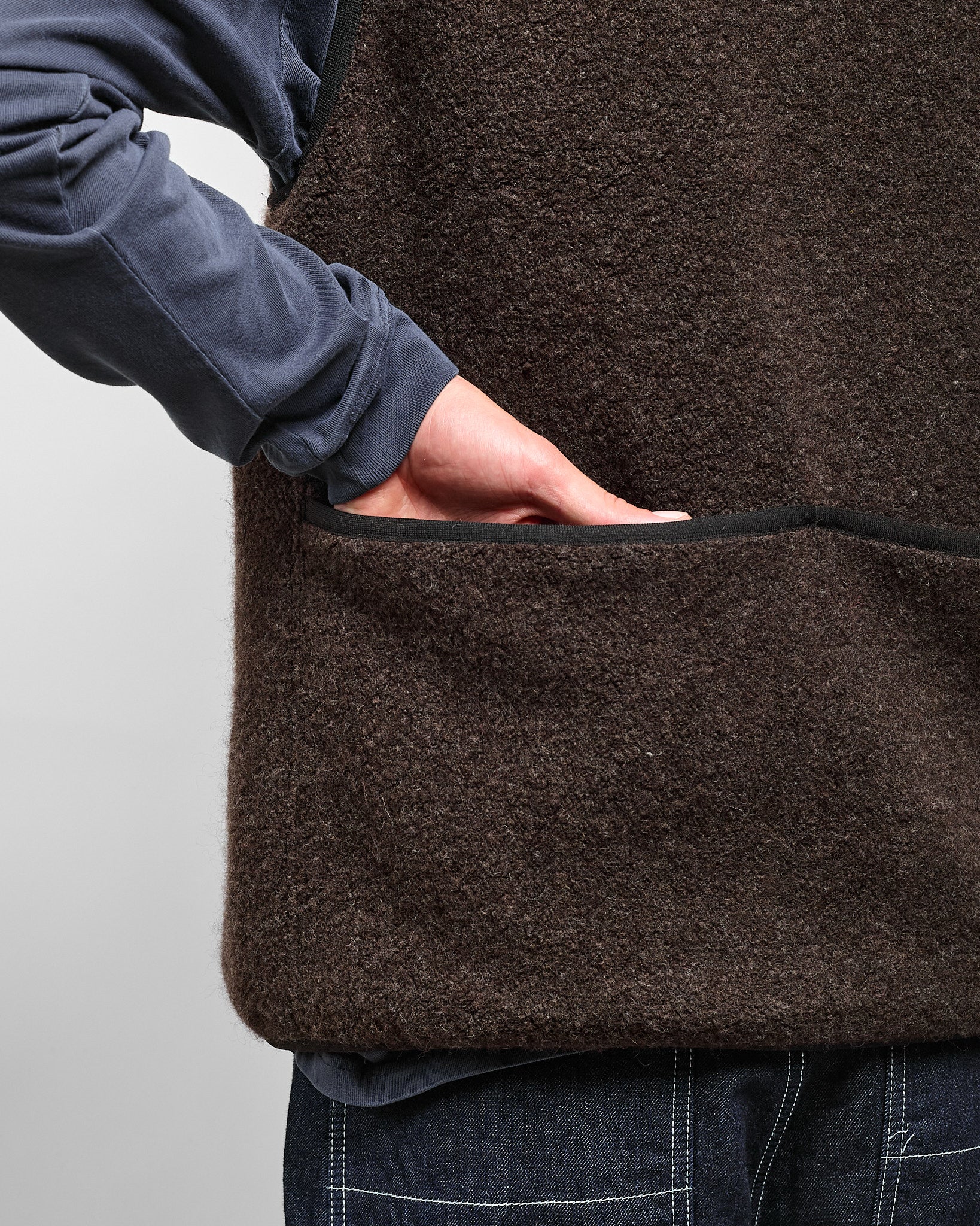Recycled Wool Boa Vest in Dark Brown ~ Windthrow