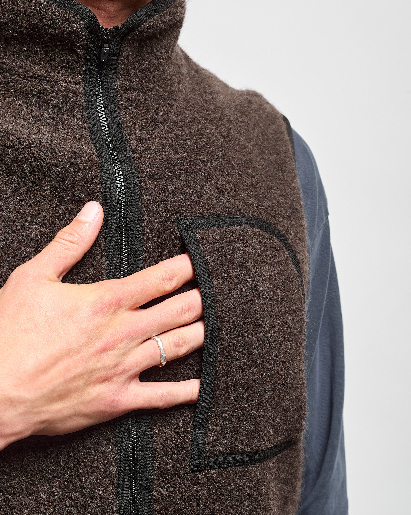 Recycled Wool Boa Vest in Dark Brown ~ Windthrow