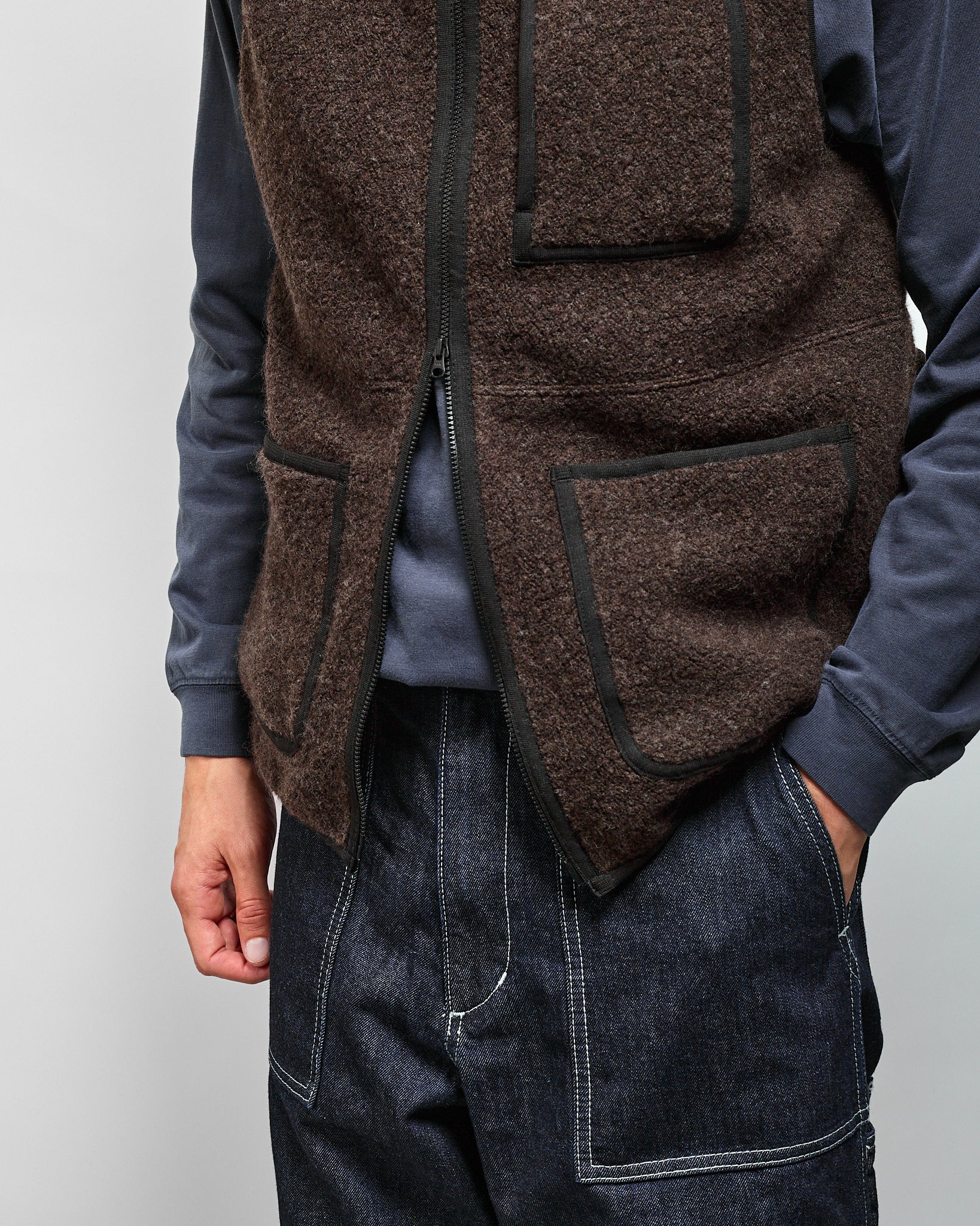 Recycled Wool Boa Vest in Dark Brown ~ Windthrow