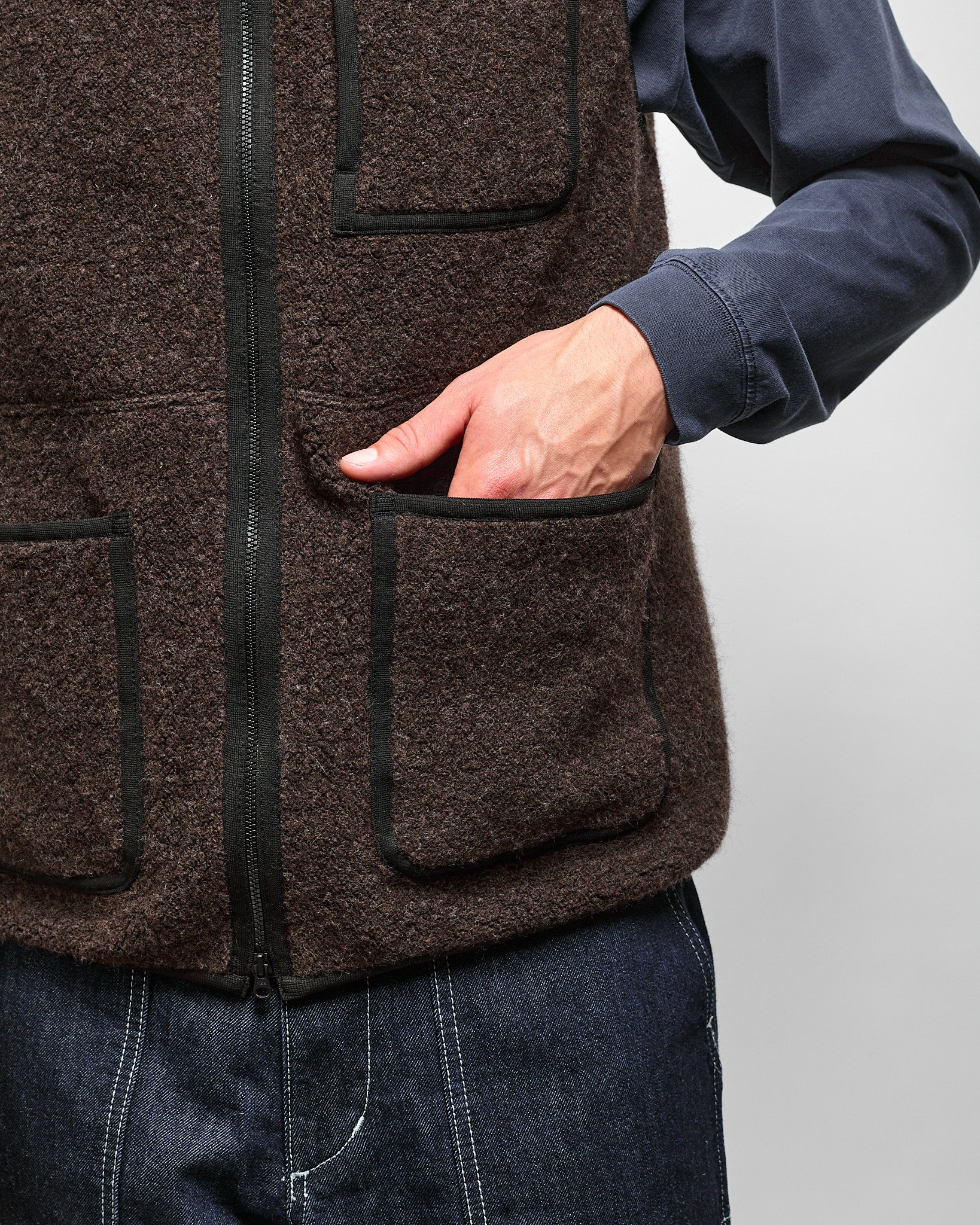 Recycled Wool Boa Vest in Dark Brown ~ Windthrow