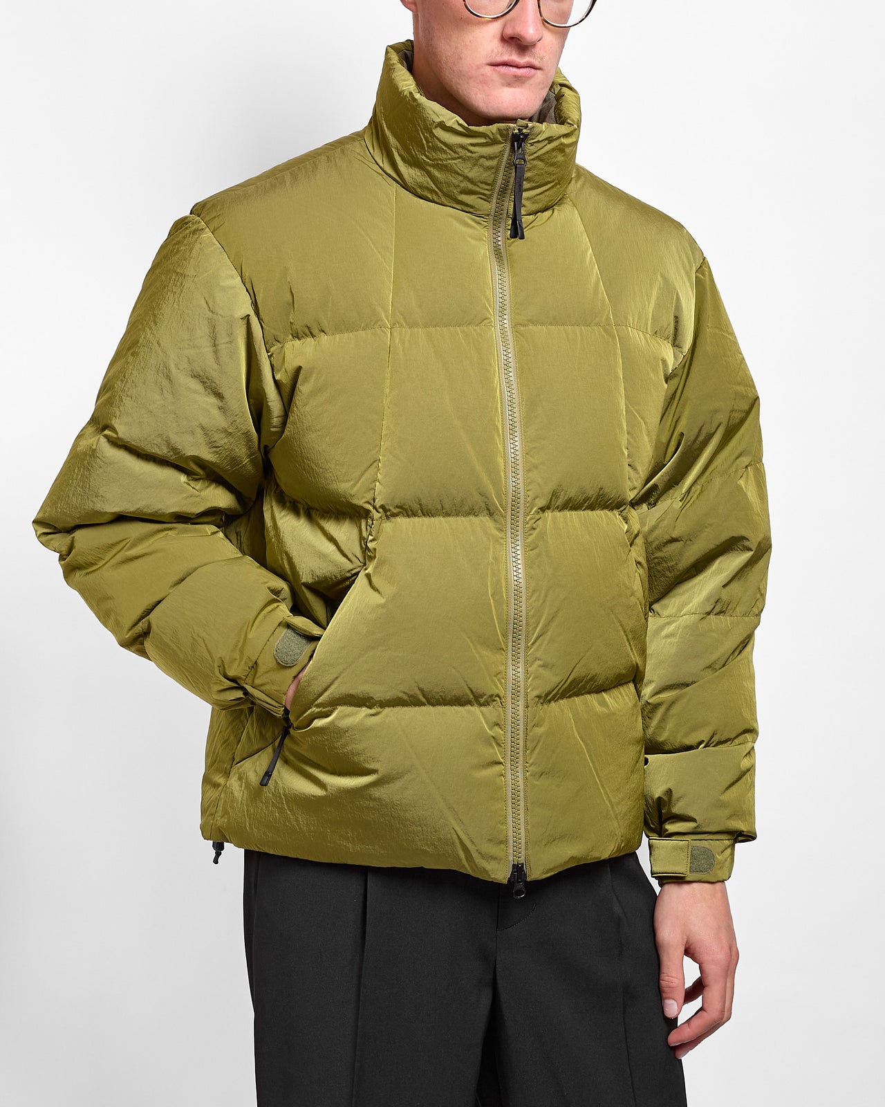 Dope Dyed Ripple Nylon Down Jacket in Uji Tea