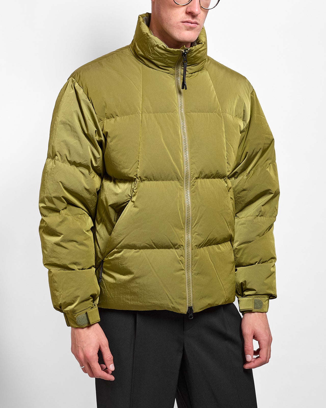 Dope Dyed Ripple Nylon Down Jacket in Uji Tea