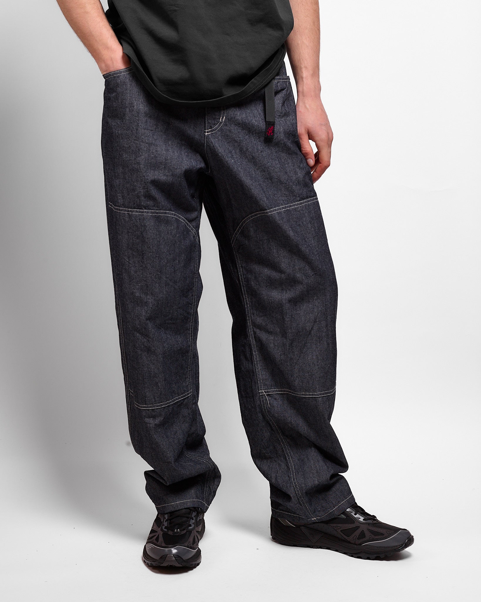 KOOI CHAMBRAY DOUBLE WAIST PANT ワイドスラックス Japanese Chambray Double Knee in Navy ~ Windthrow
