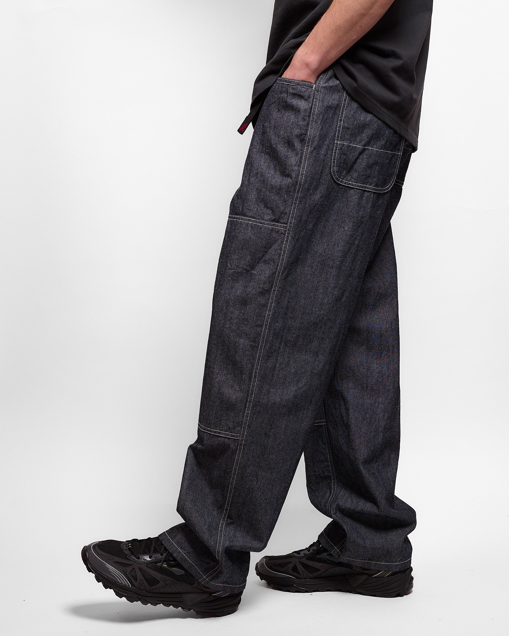 KOOI CHAMBRAY DOUBLE WAIST PANT ワイドスラックス Japanese Chambray Double Knee in Navy ~ Windthrow