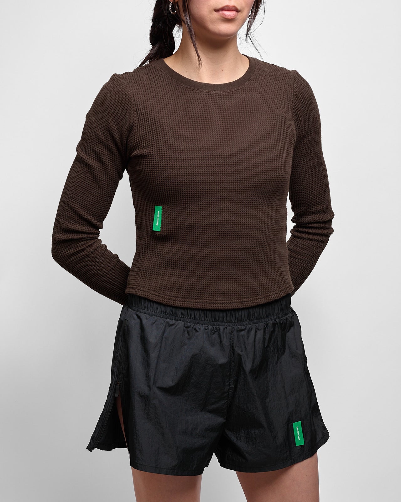 Fitted Long Sleeve Waffle T-Shirt in Umber