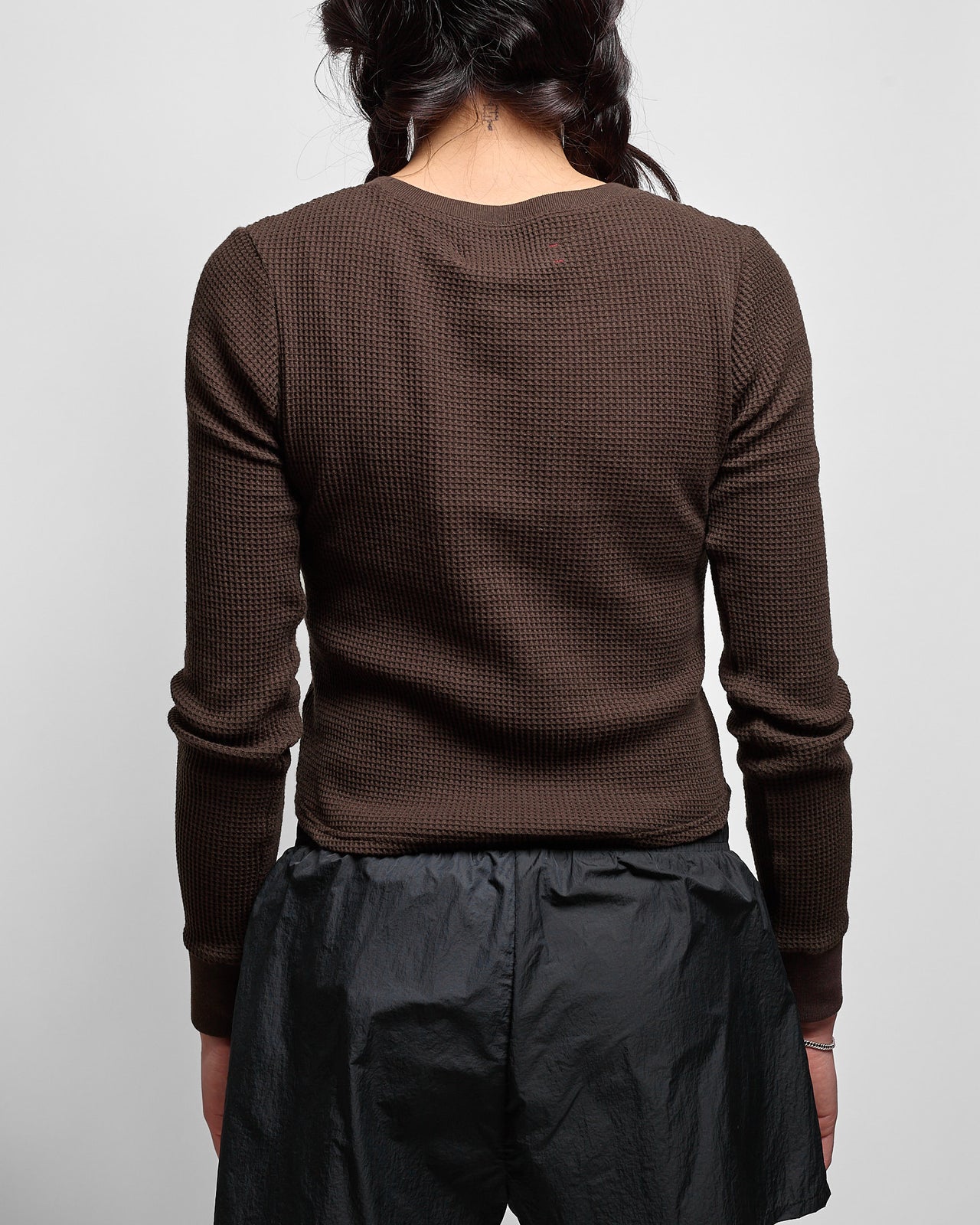 Fitted Long Sleeve Waffle T-Shirt in Umber