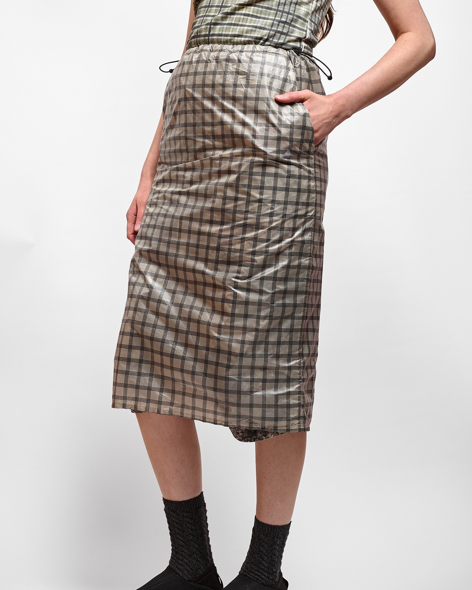 NIA See Through Printed Check Mid Skirt in White ~ Windthrow