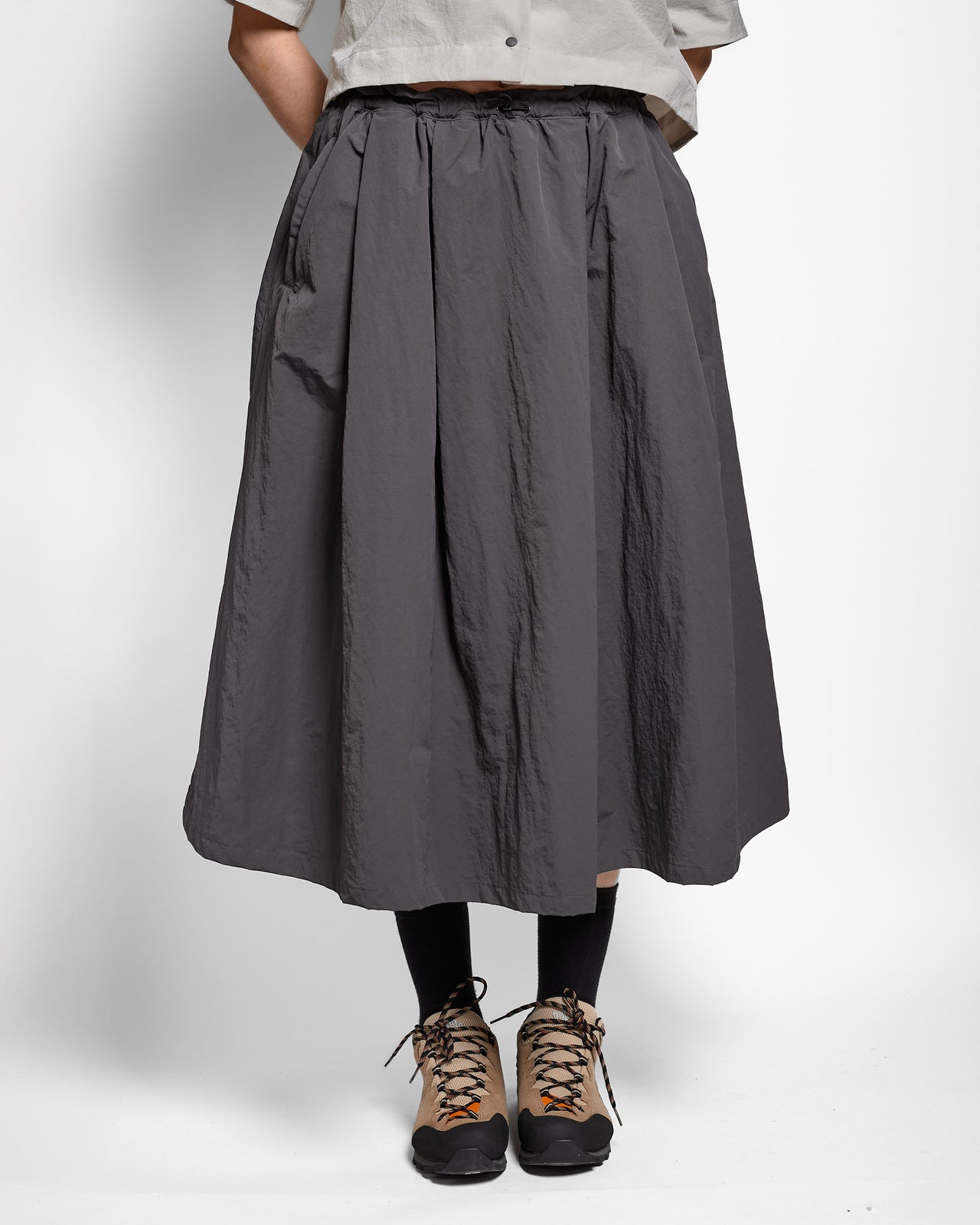 Nylon Washer Skirt in Charcoal
