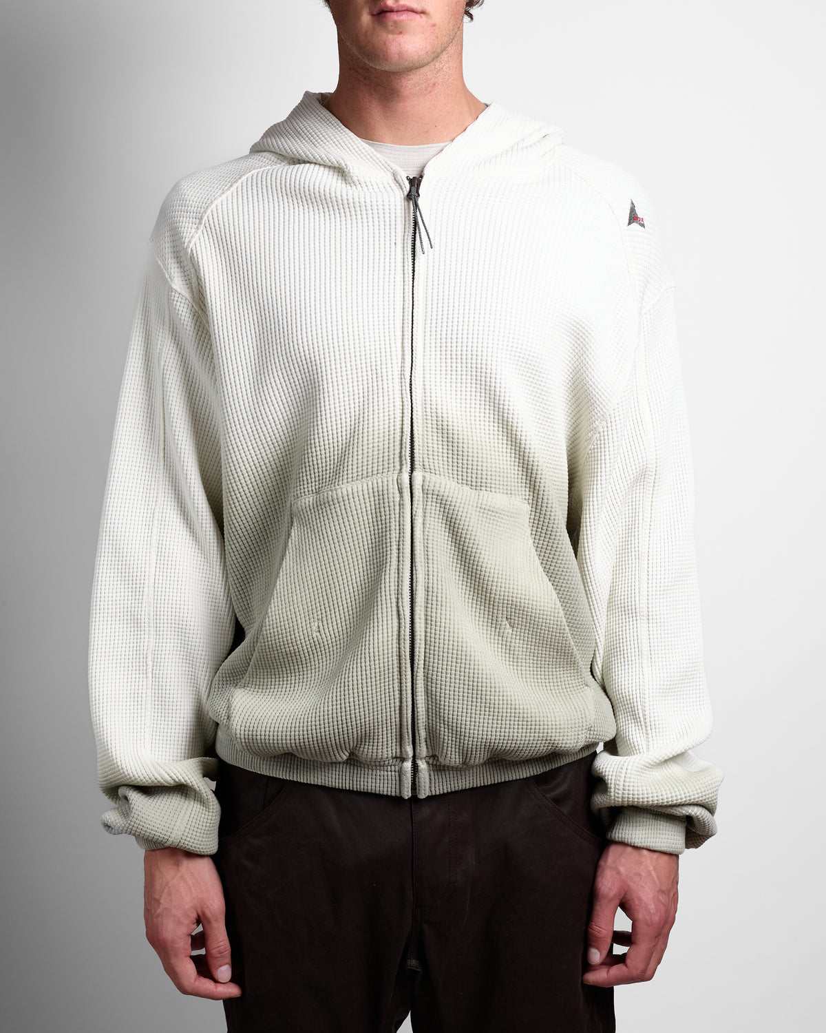 Bee Sun Faded Organic Waffle Zip Up Hoodie in Dirty White