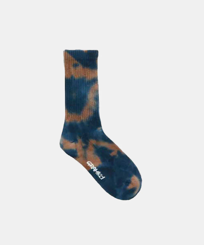 Tie-Dye Crew Socks in Blue/Brown