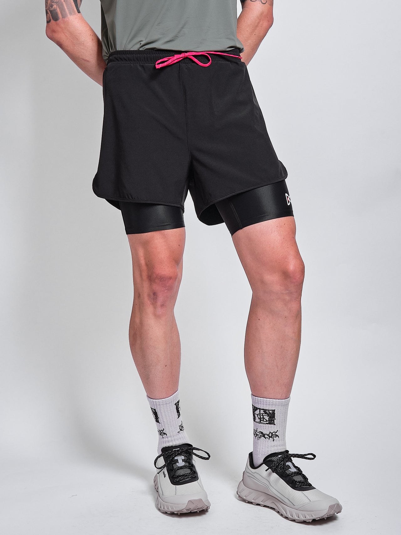 Layered Pocketed Trail Shorts in Black