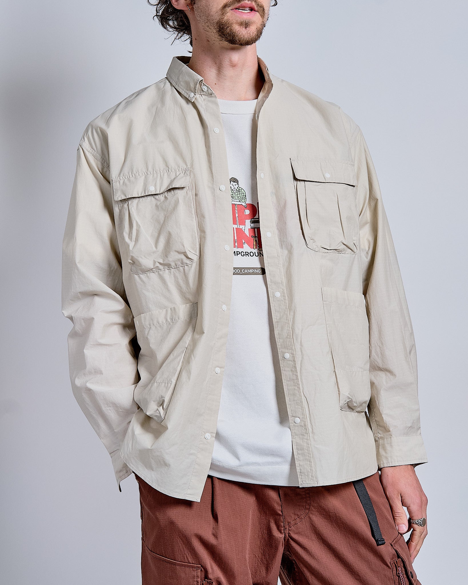 C/N Ripstop Camp Shirt in Light Beige ~ Windthrow