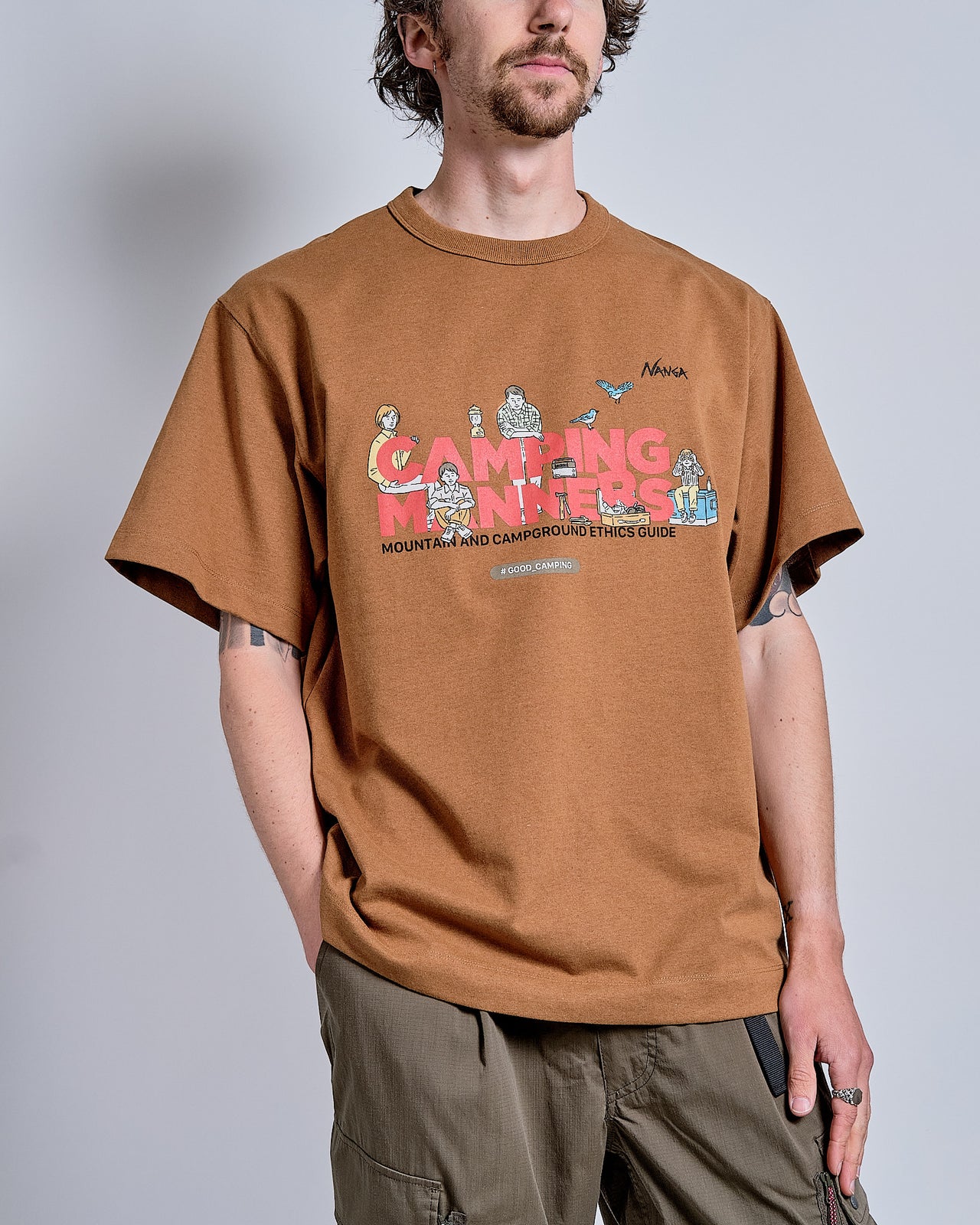 Eco Hybrid Camping Manners Shirt in Camel