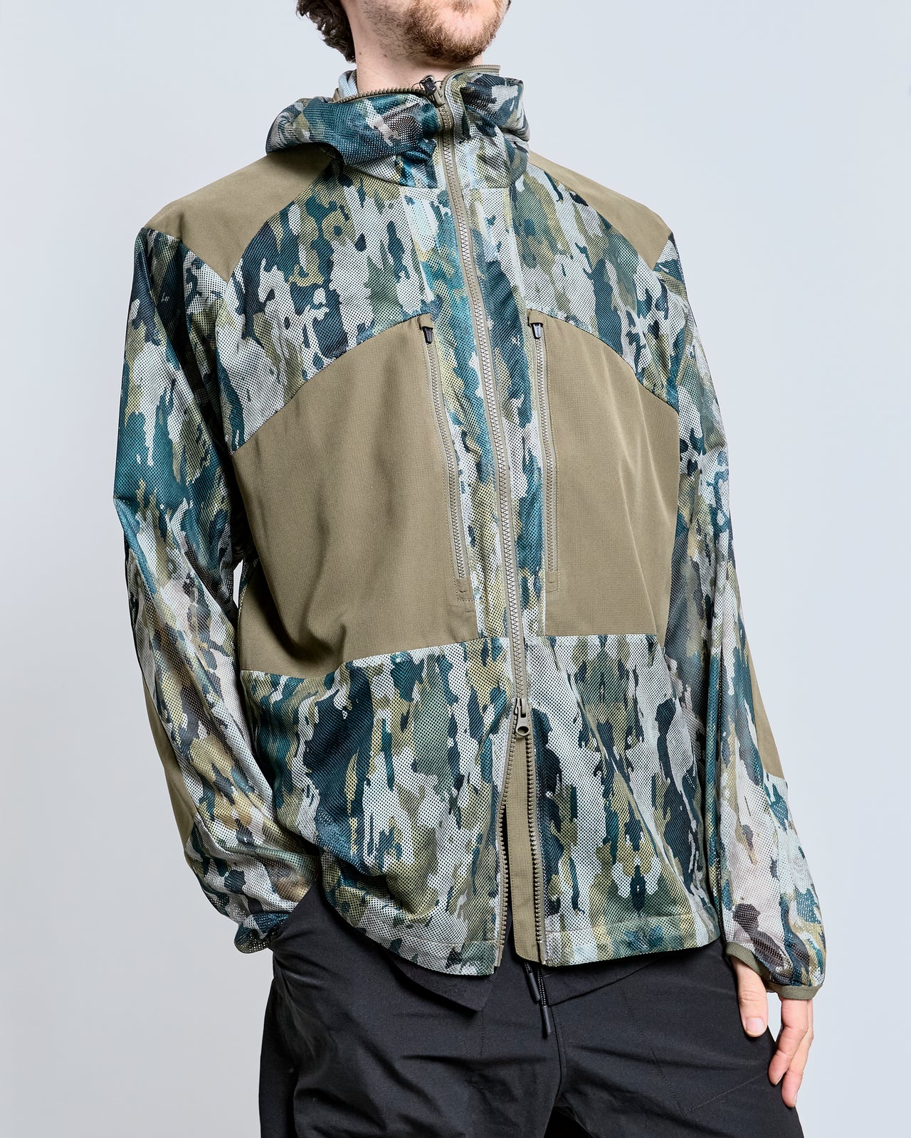 Printed Insect Shield Mesh Jacket in Olive