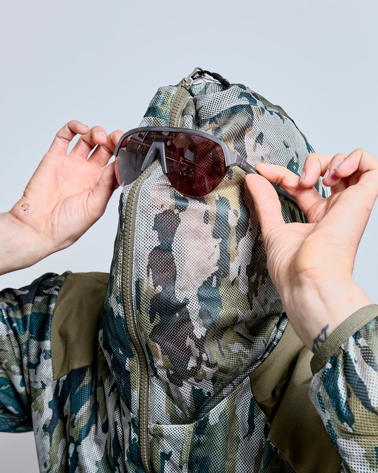 Printed Insect Shield Mesh Jacket in Olive