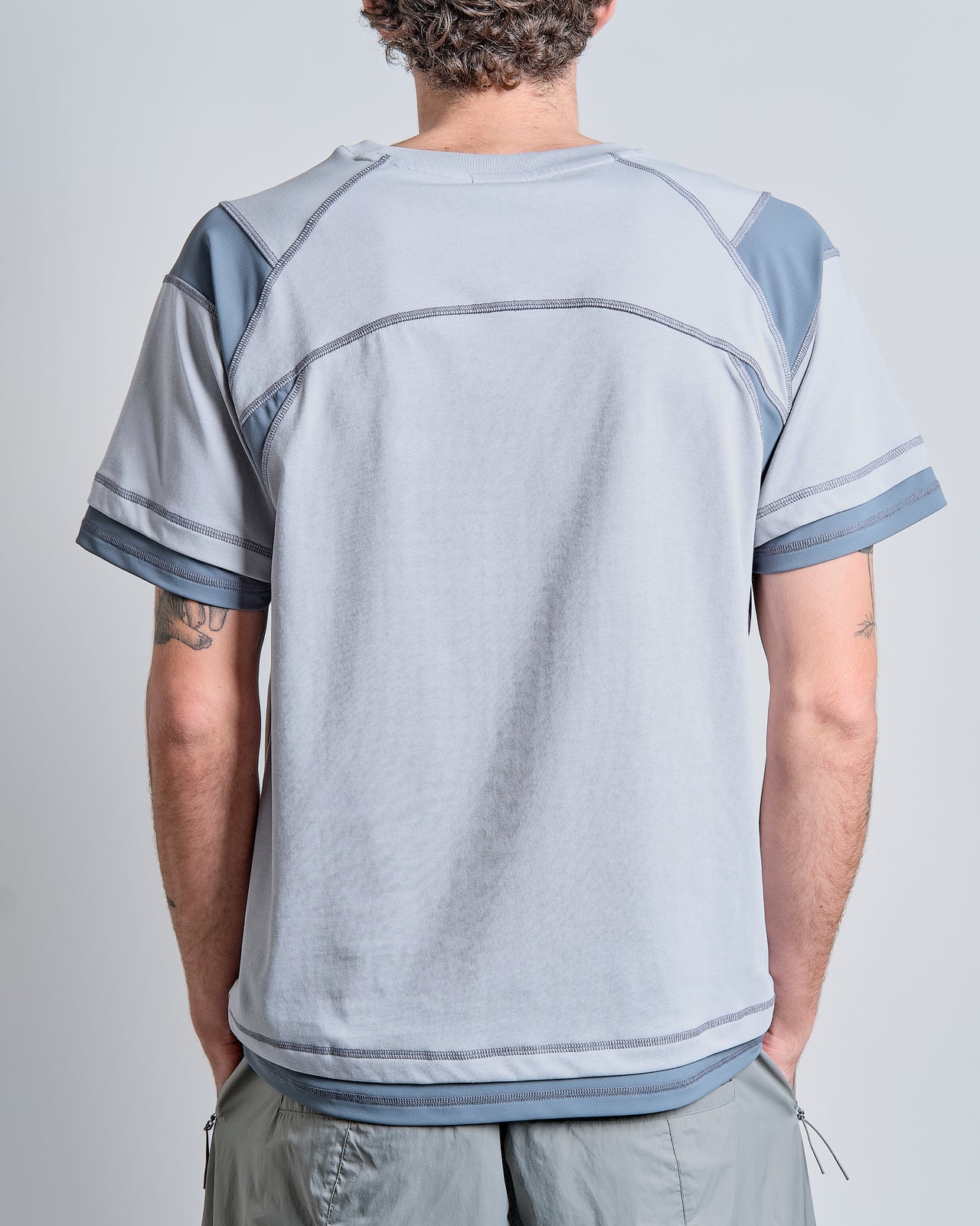 Mesh Paneled T-Shirt in Sky Blue