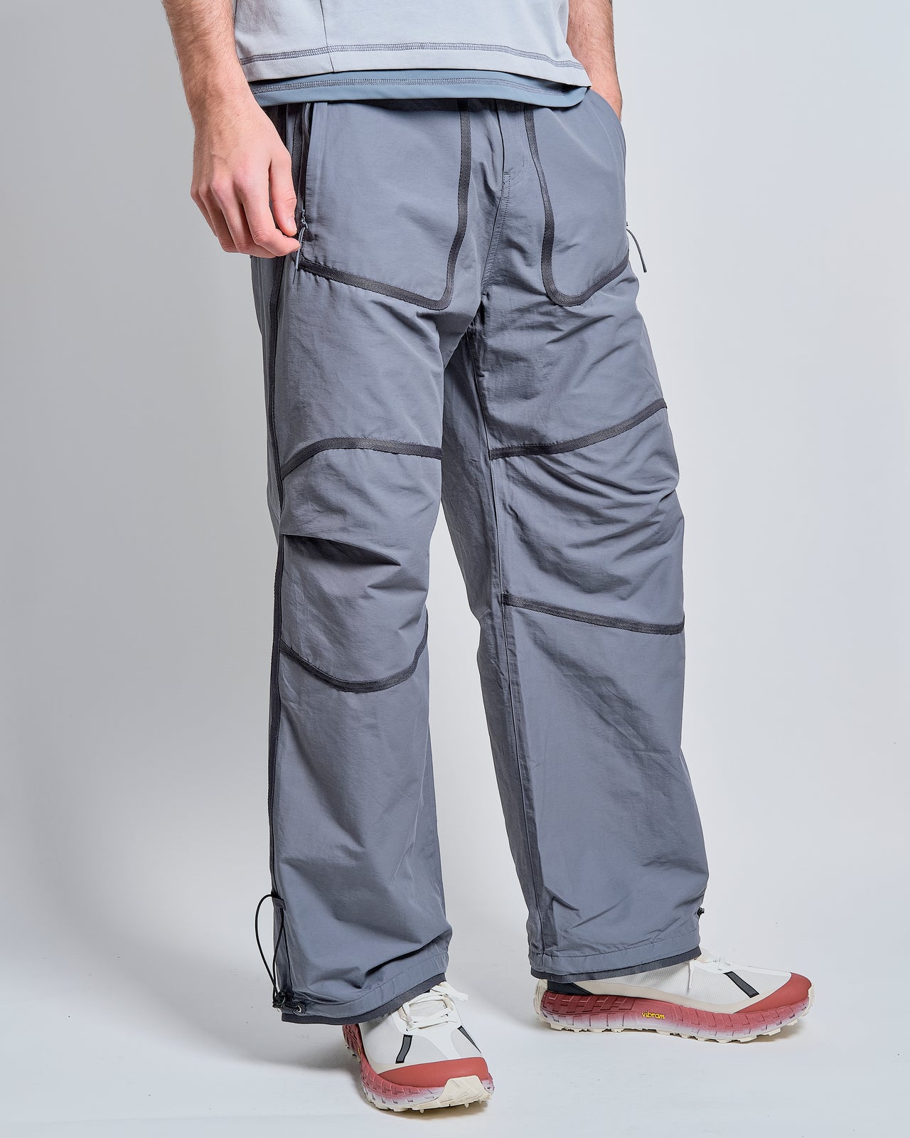 Webbing Patched Pants in Charcoal
